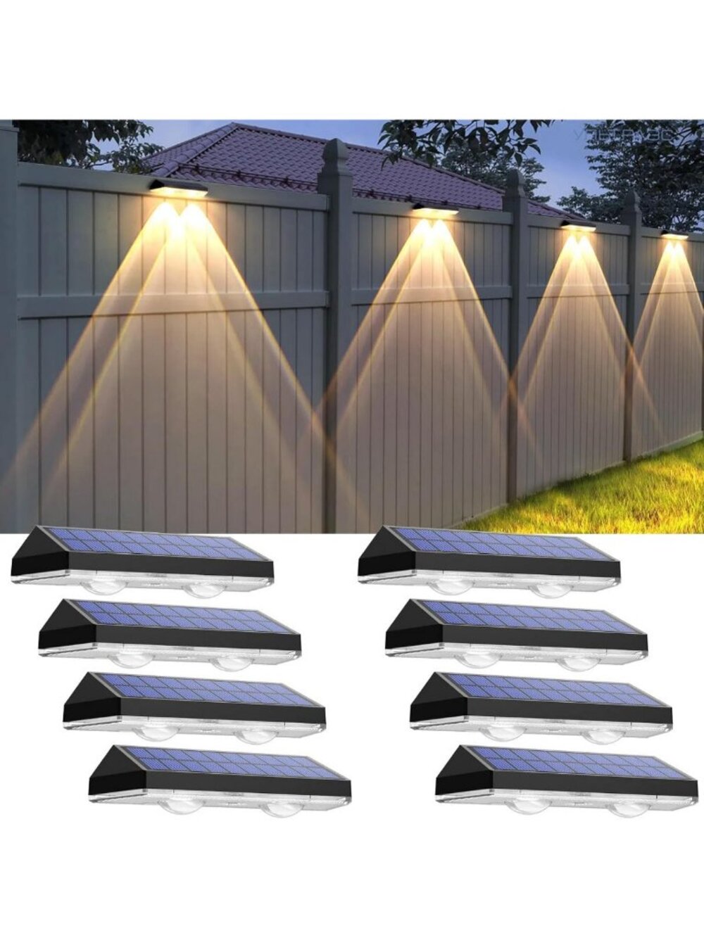 Outdoor Solar Fence Lights - 3 Color Modes, 8-12H Battery Life, 8 Pack